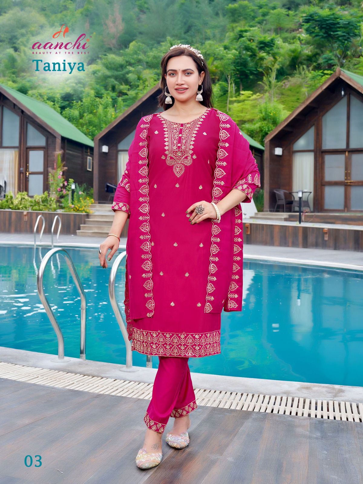 Taniya By Aanchi Roman Silk Embroidery Kurti Bottom With Dupatta Collection
